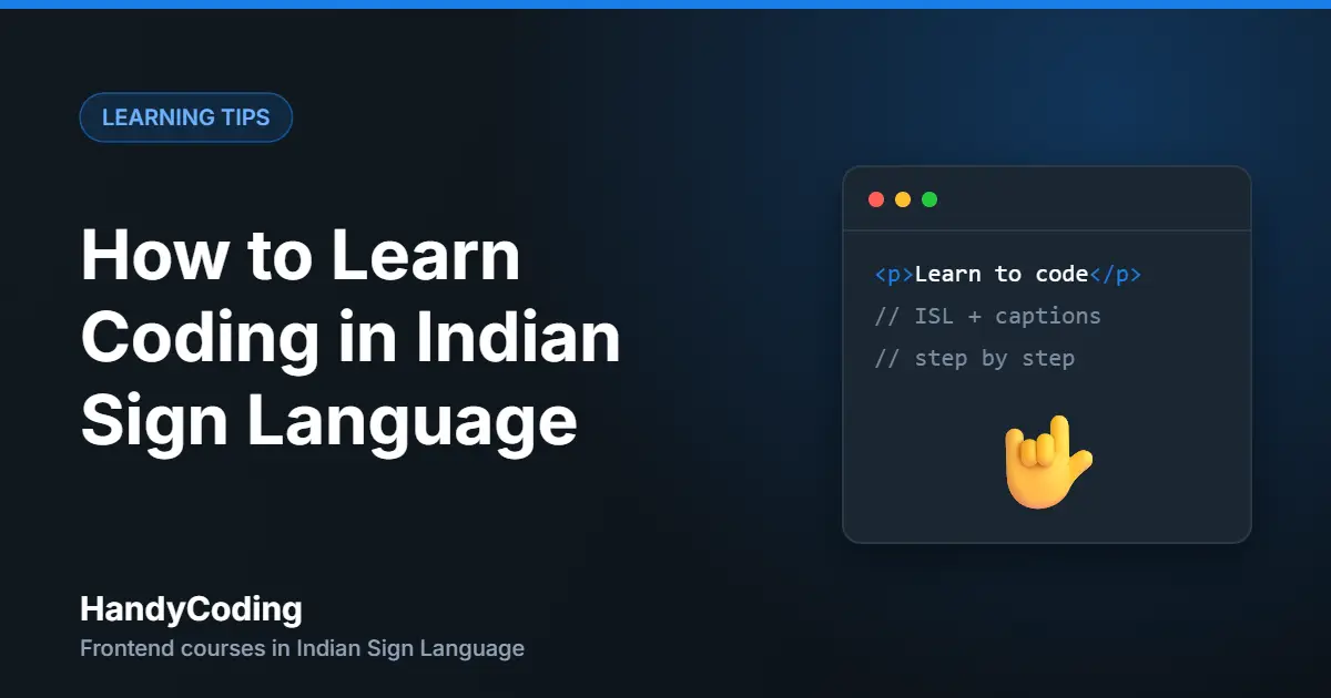 How to Learn Coding in Indian Sign Language cover with a sign-language hand and code