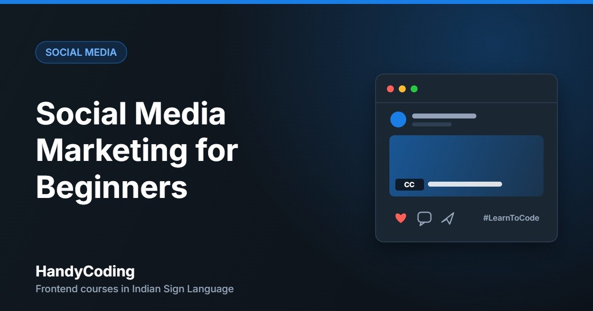 Social Media Marketing for Beginners cover showing a social post with captions, like, comment and share icons